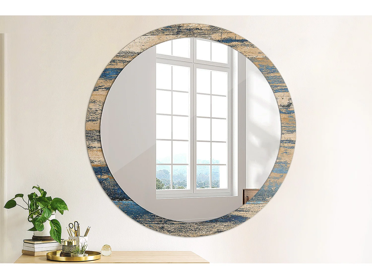 Decoratieve ronde spiegel - Abstract hout - 100 cm