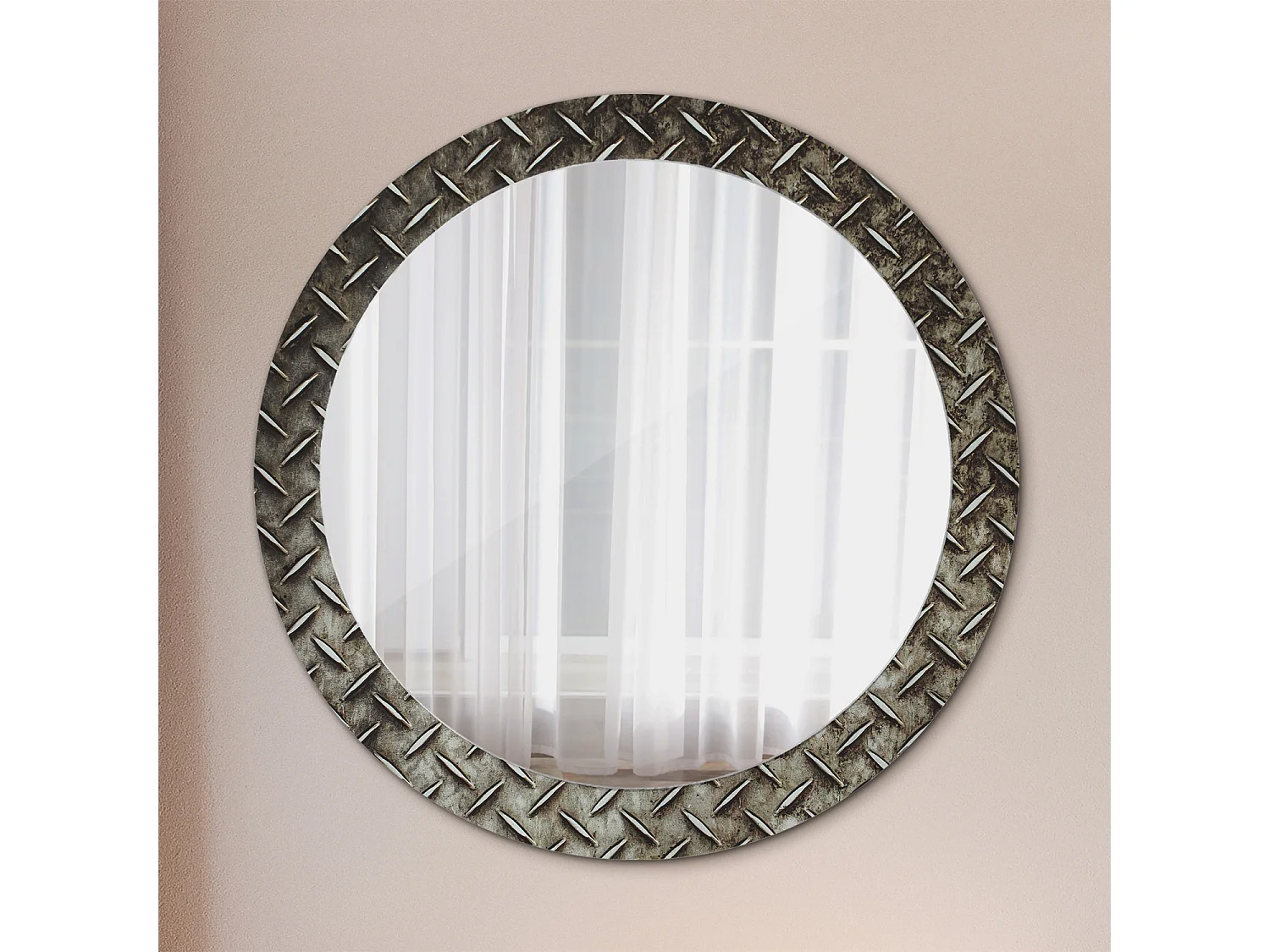 Dekorativer runder Spiegel - Stahlstruktur - 80 cm