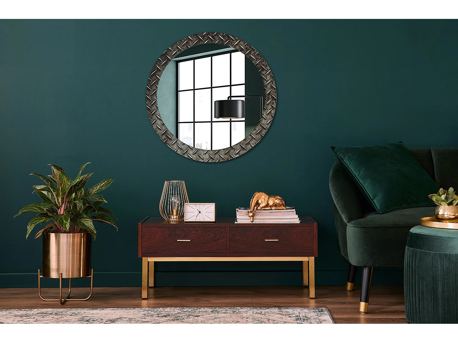 Dekorativer runder Spiegel - Stahlstruktur - 80 cm