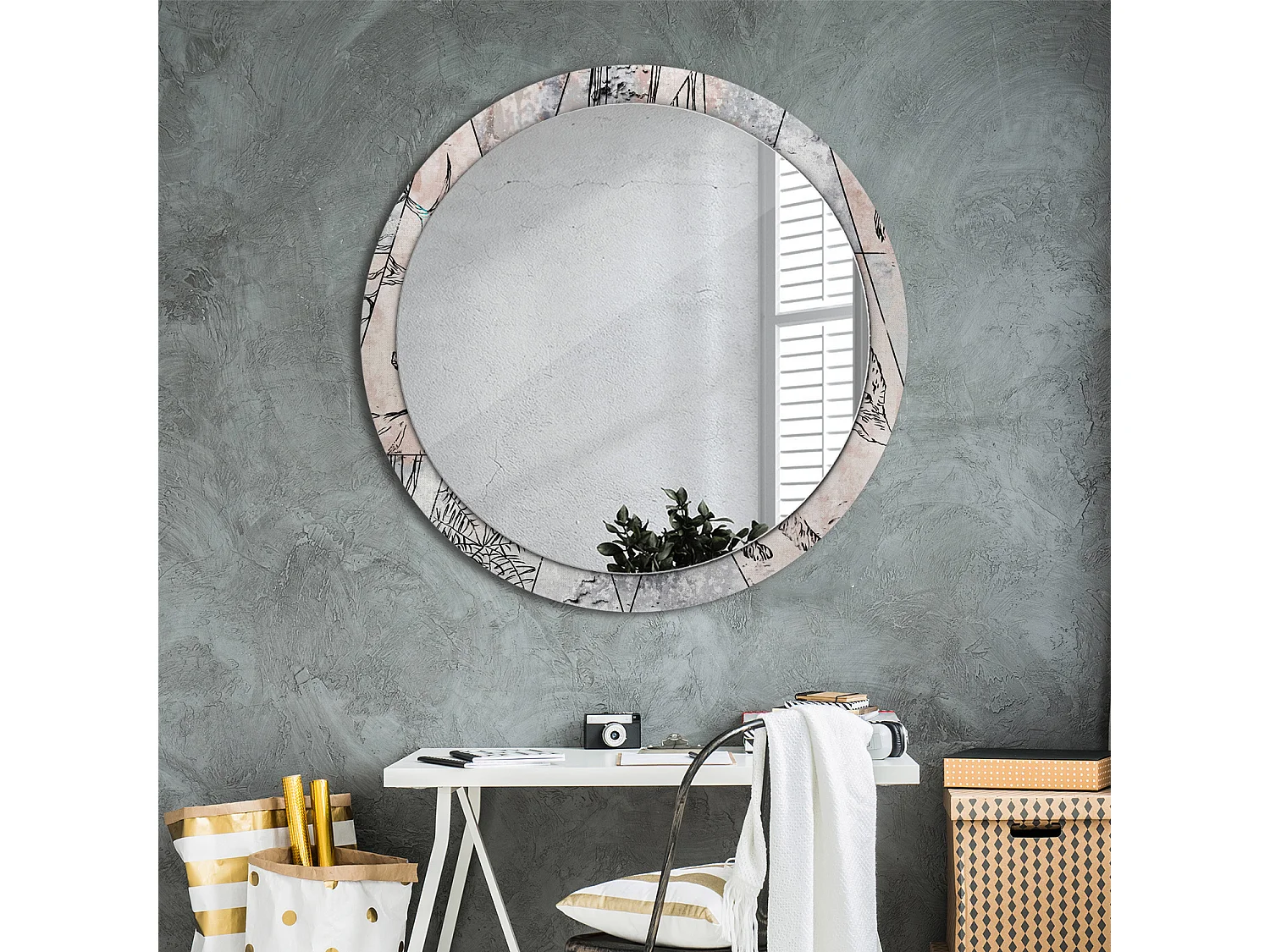 Decoratieve ronde spiegel - Abstracte dieren - 100 cm