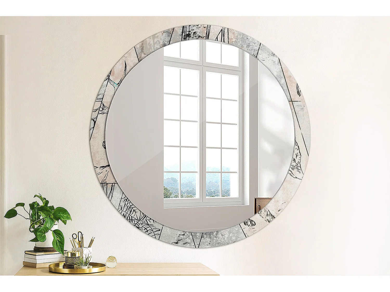 Decoratieve ronde spiegel - Abstracte dieren - 100 cm