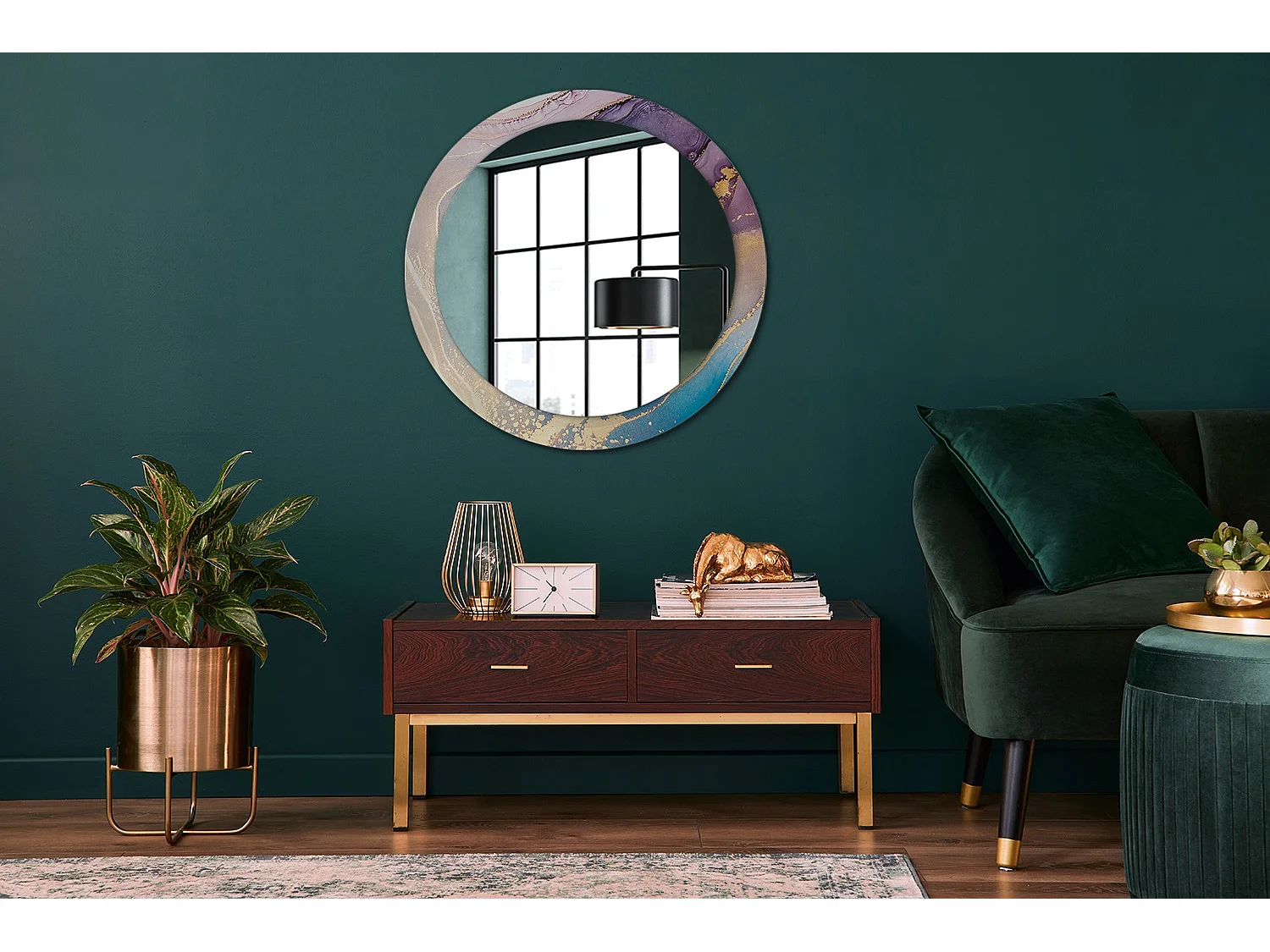Miroir rond décoratif - Pierre de marbre - 80 cm