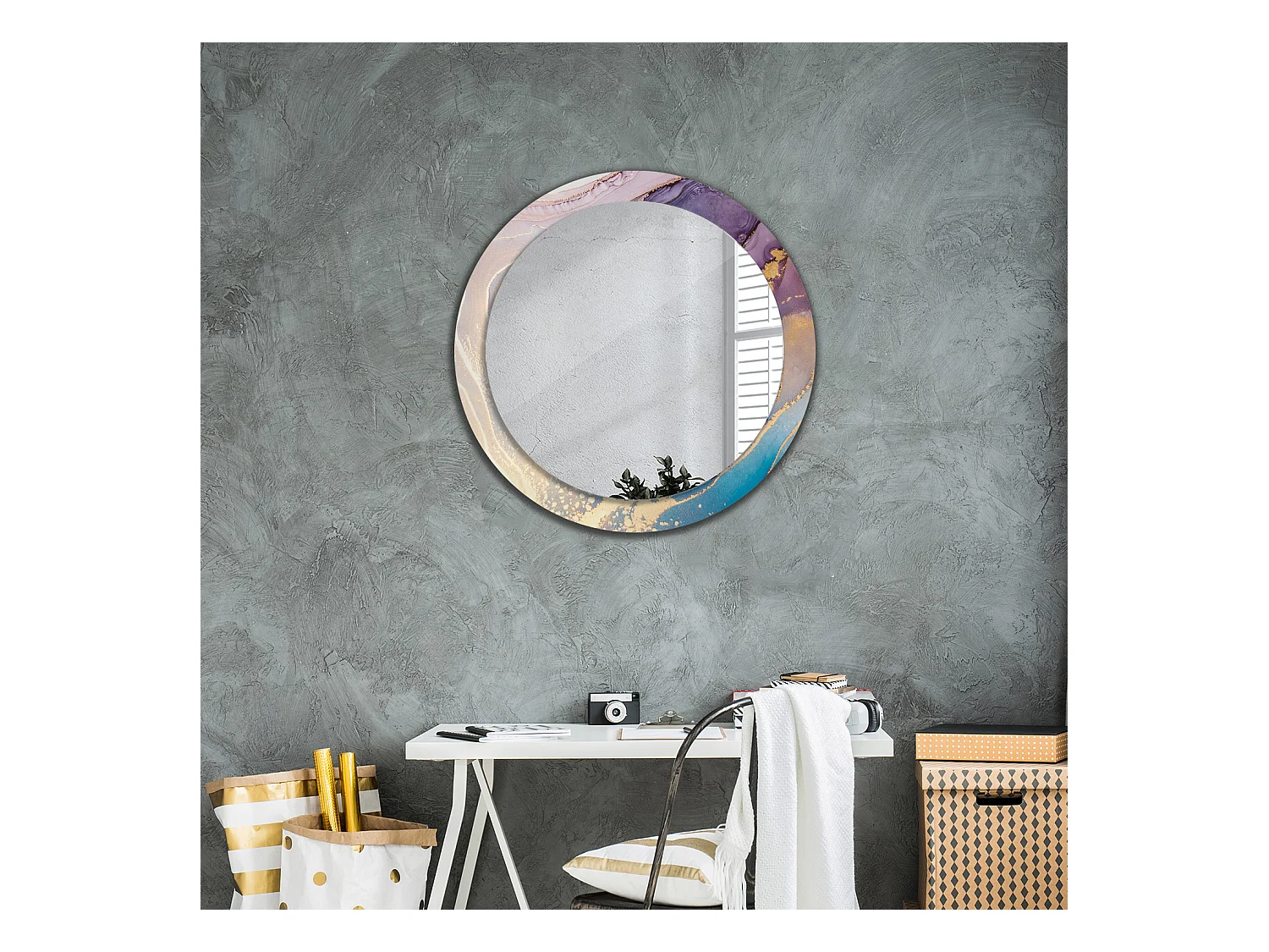 Decoratieve ronde spiegel – marmersteen – 80 cm
