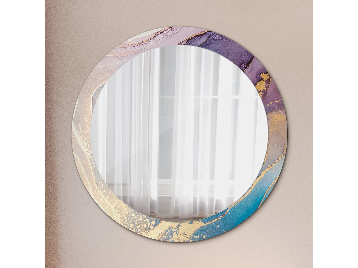 Miroir rond décoratif - Pierre de marbre - 80 cm