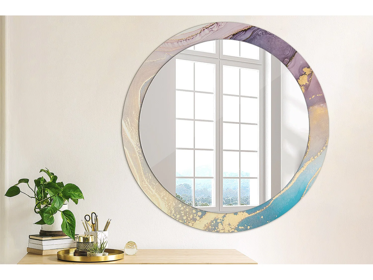 Miroir rond décoratif - Pierre de marbre - 80 cm