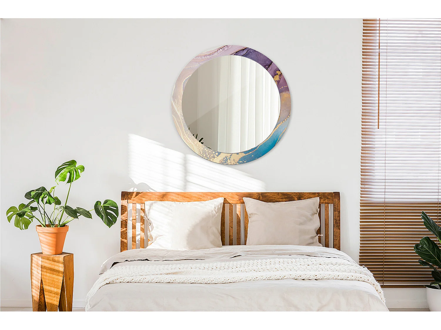 Miroir rond décoratif - Pierre de marbre - 80 cm