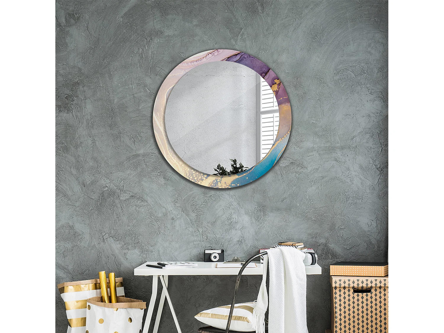 Miroir rond décoratif - Pierre de marbre - 80 cm