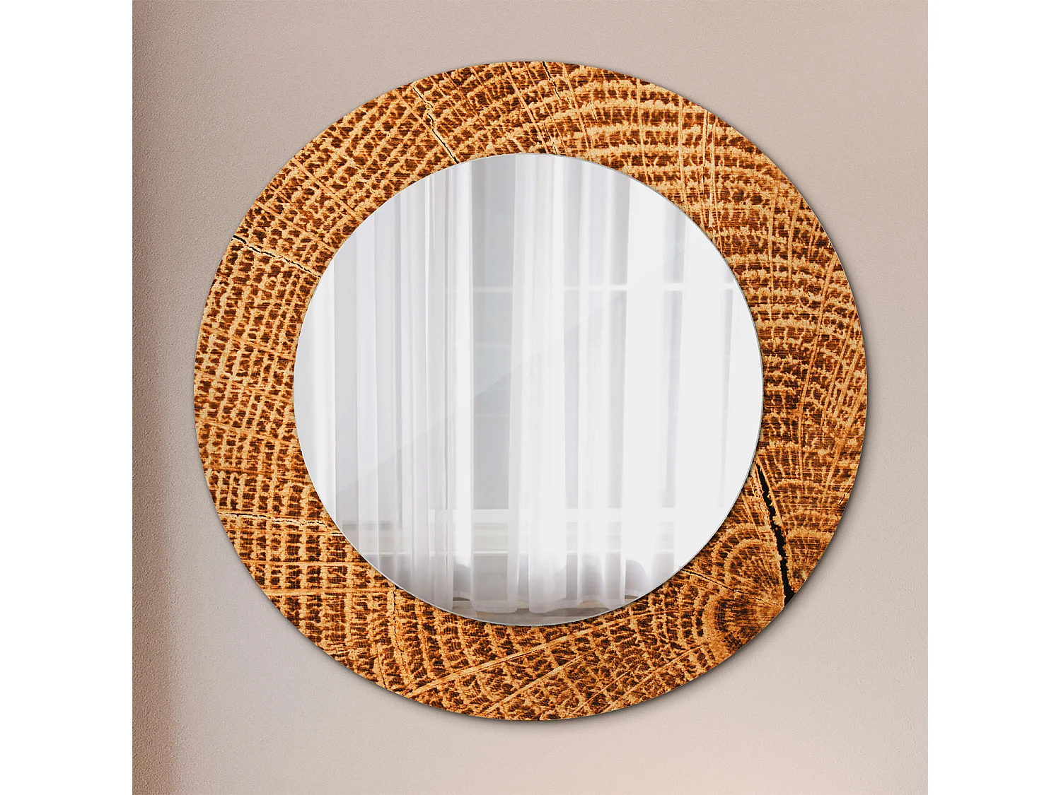 Ronde decoratieve spiegel - eikenhout - 50 cm