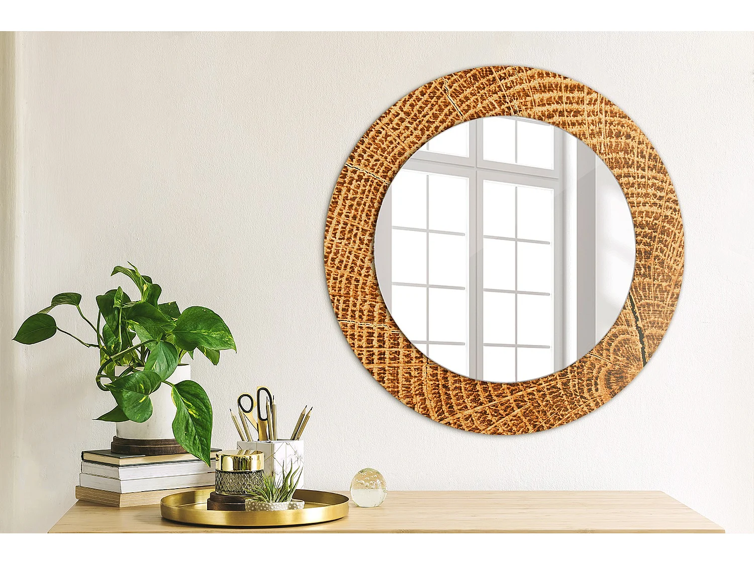 Ronde decoratieve spiegel - eikenhout - 50 cm