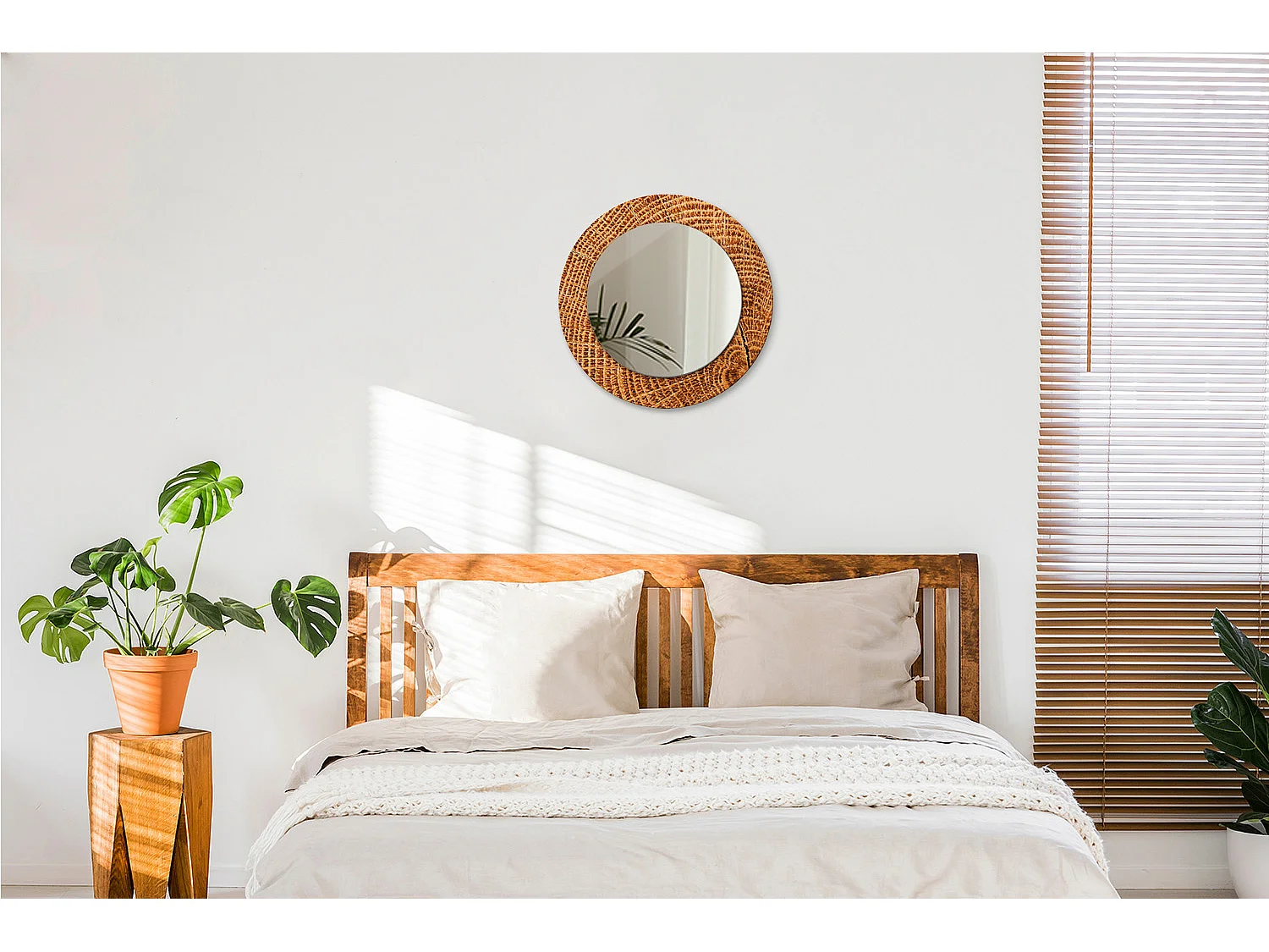 Ronde decoratieve spiegel - eikenhout - 50 cm