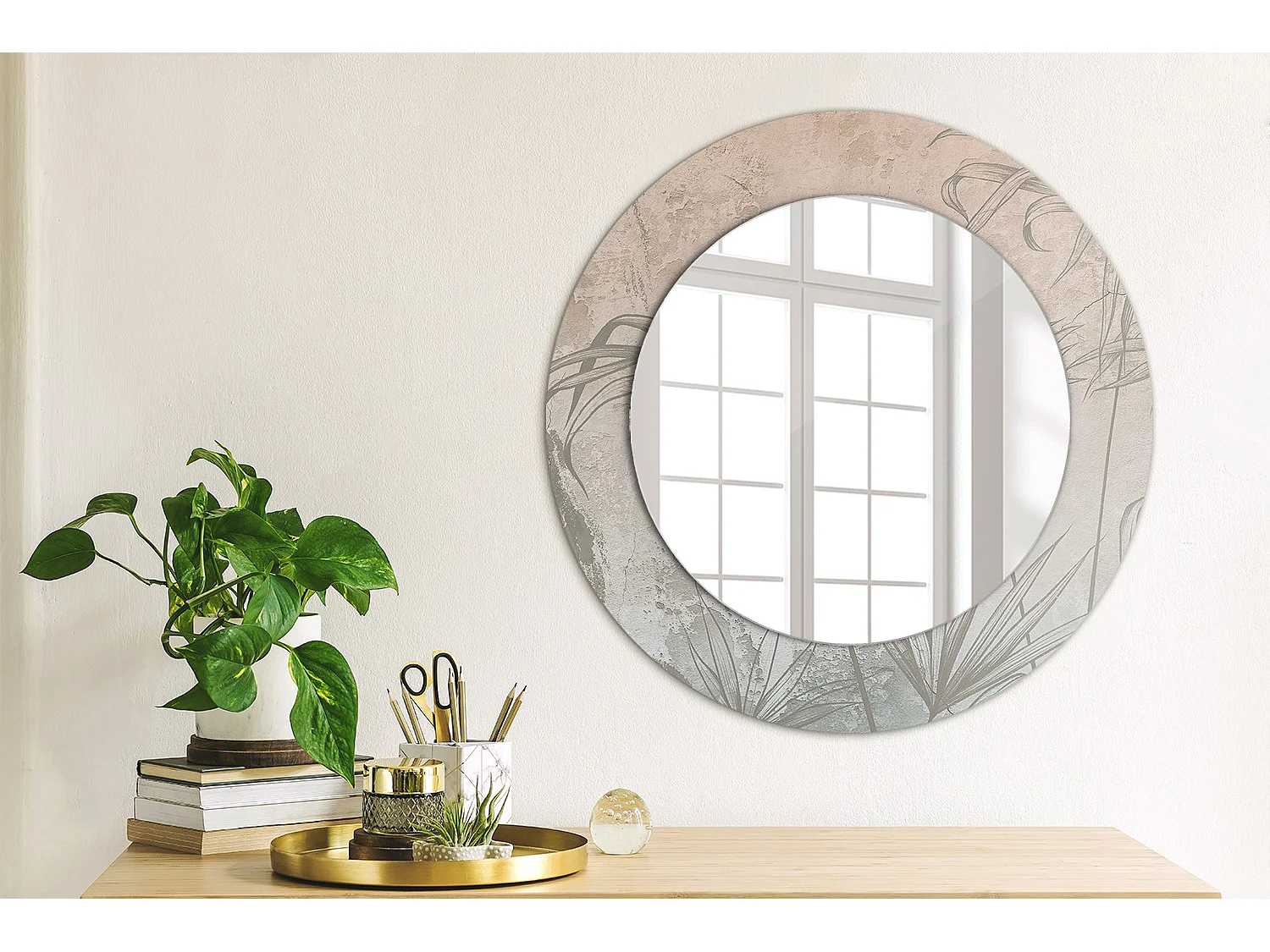 Dekorativer runder Spiegel - Tropische Blumen - 50 cm