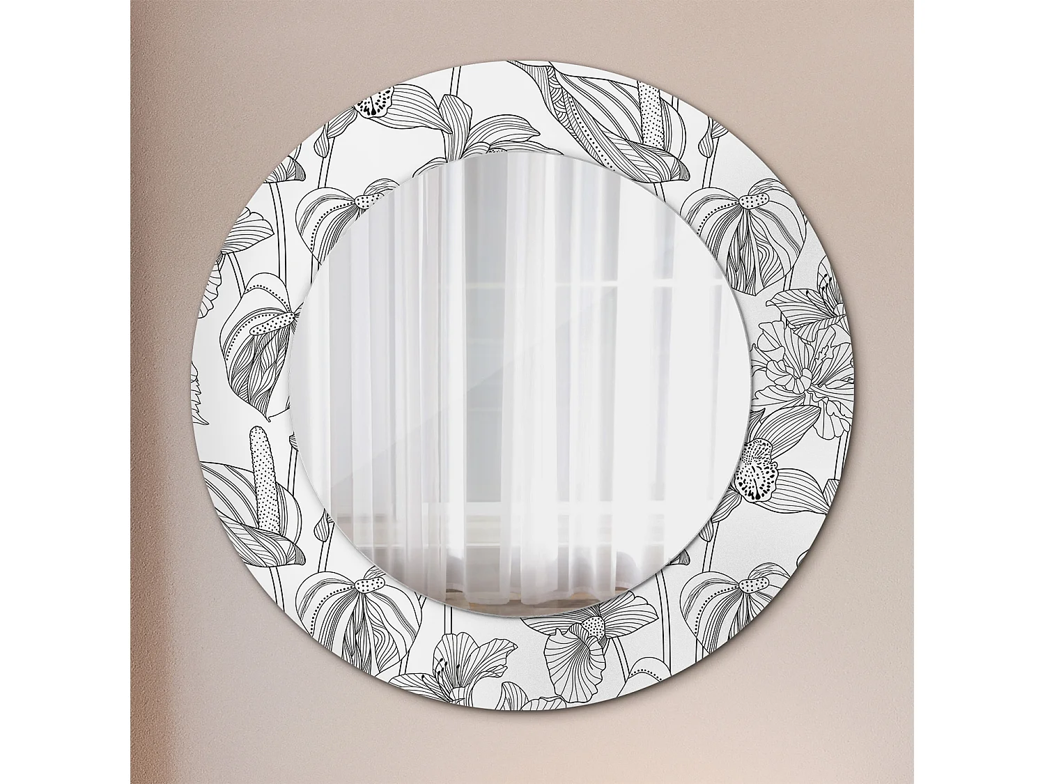 Ronde decoratieve spiegel - bloemenprint - 50 cm