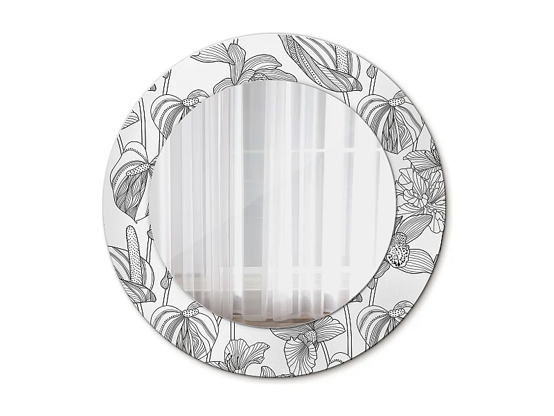 Runder dekorativer Spiegel - Blumendruck - 50 cm