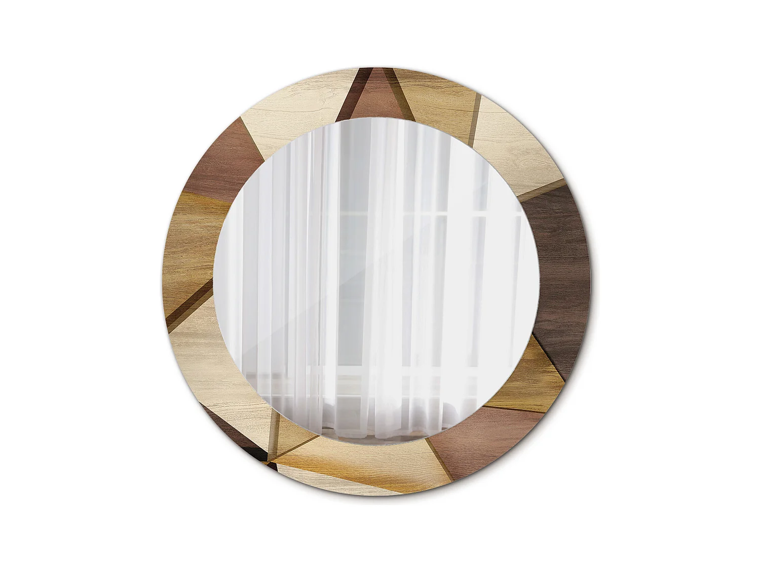 Miroir rond décoratif - Bois 3D géométrique - 70 cm