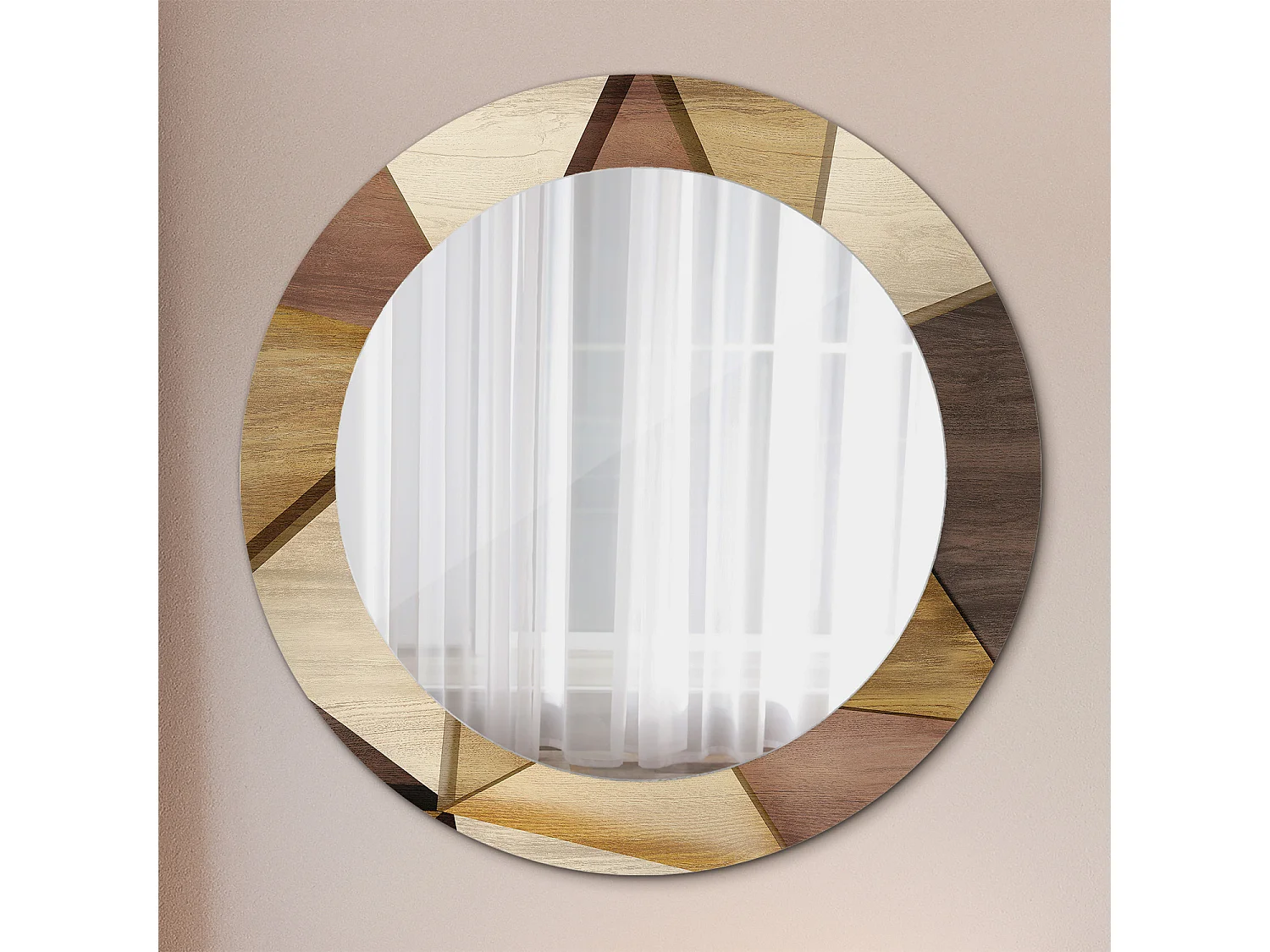 Decoratieve ronde spiegel - 3D geometrisch hout - 60 cm