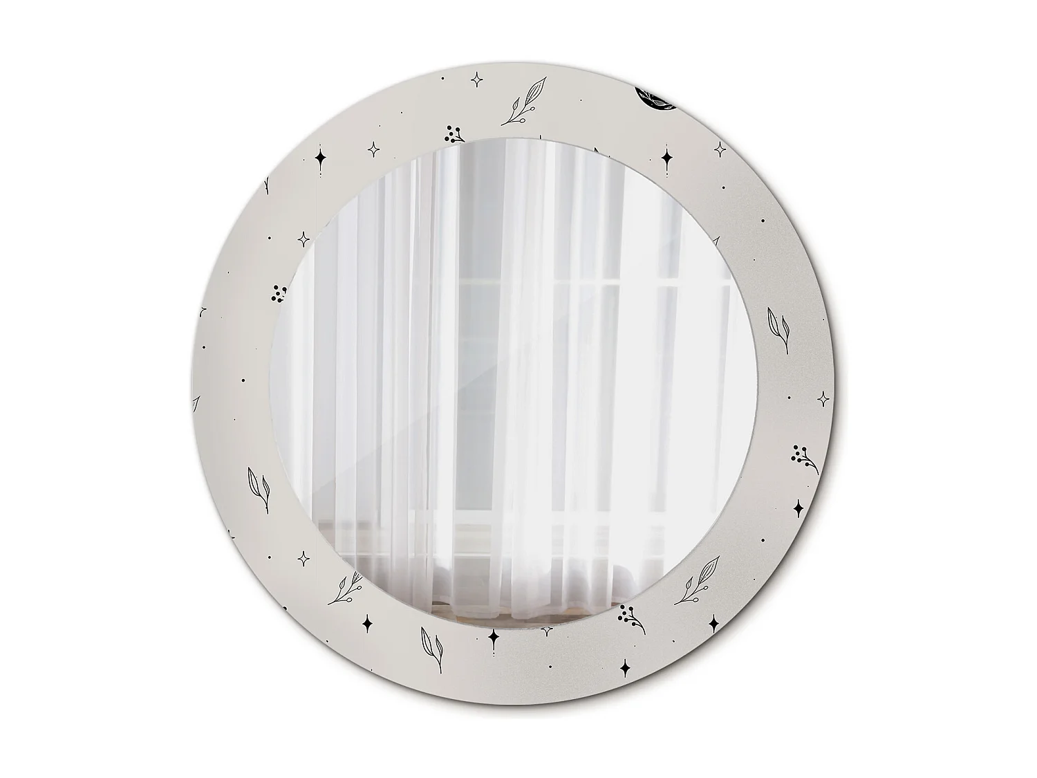 Miroir rond décoratif - Plantes Doodle - 70 cm