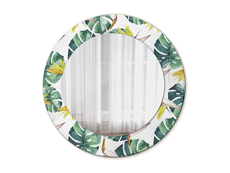 Miroir rond décoratif - Feuilles tropicales - 50 cm