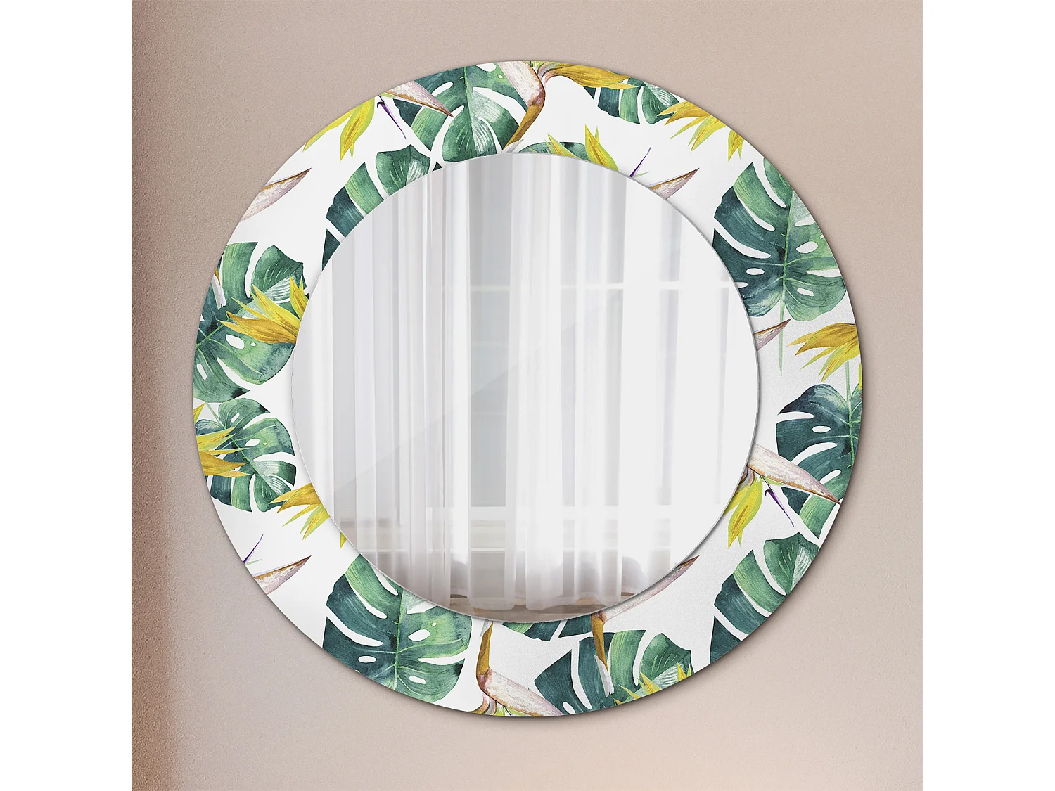 Miroir rond décoratif - Feuilles tropicales - 50 cm