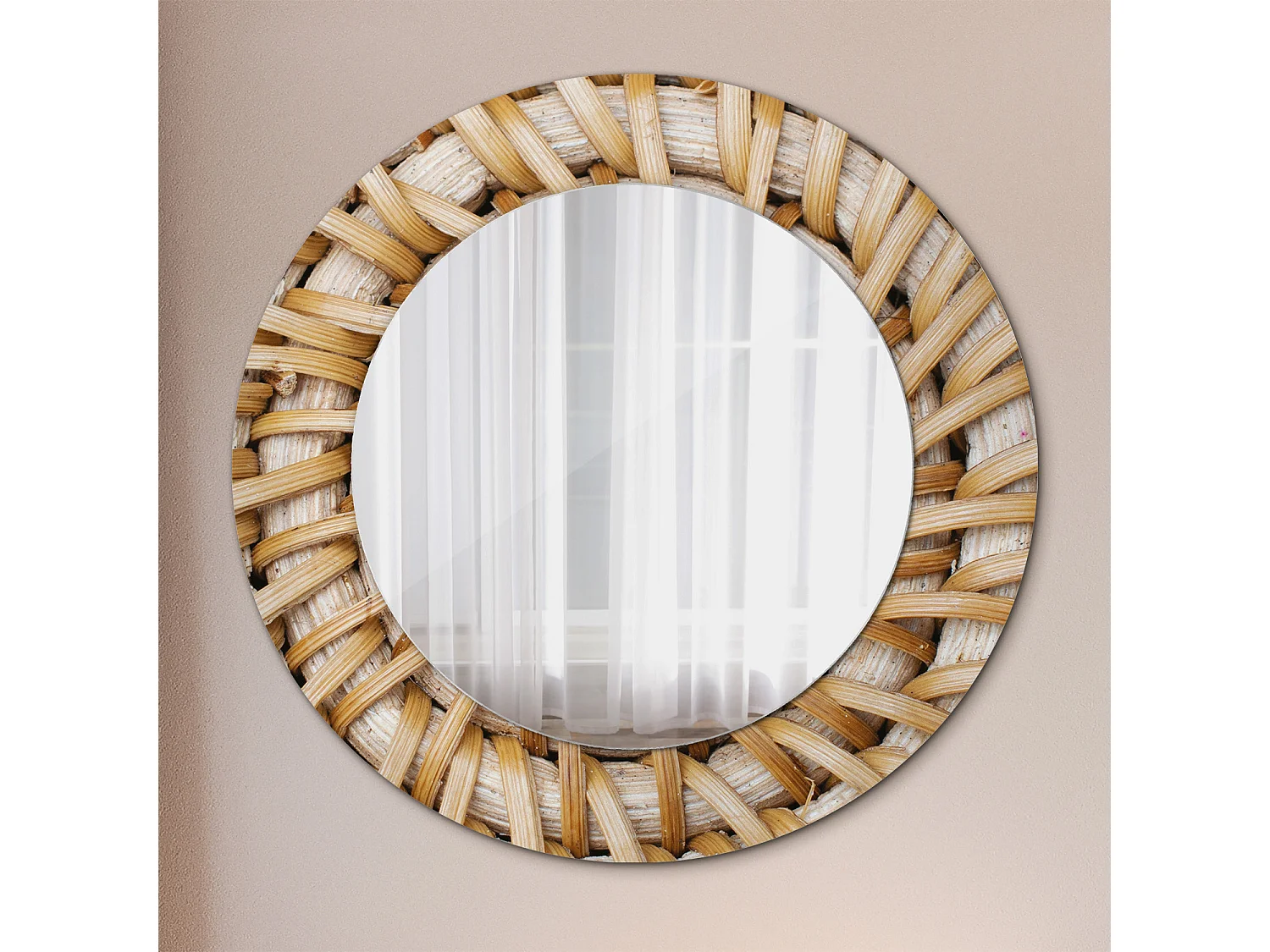 Dekorativer runder Spiegel - Geflecht - 50 cm