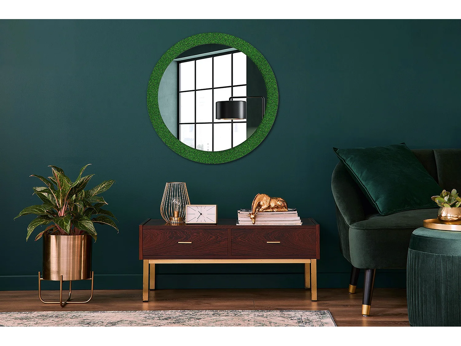 Miroir rond décoratif - Herbe verte - 80 cm