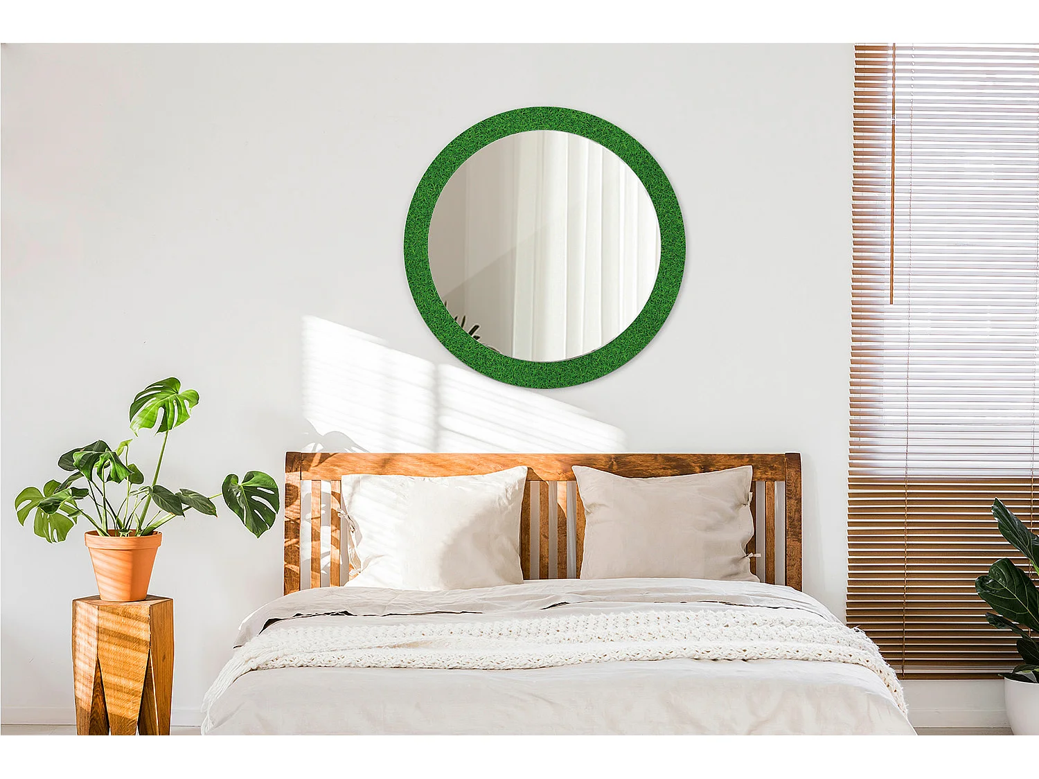 Miroir rond décoratif - Herbe verte - 80 cm