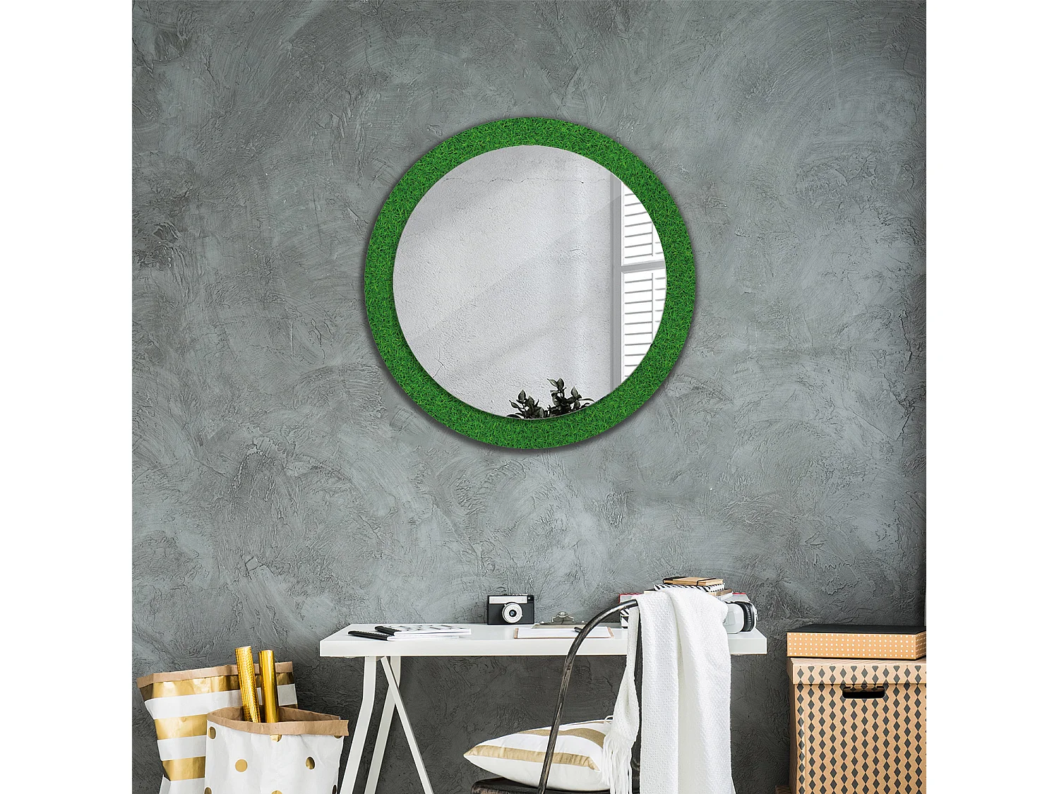 Miroir rond décoratif - Herbe verte - 80 cm