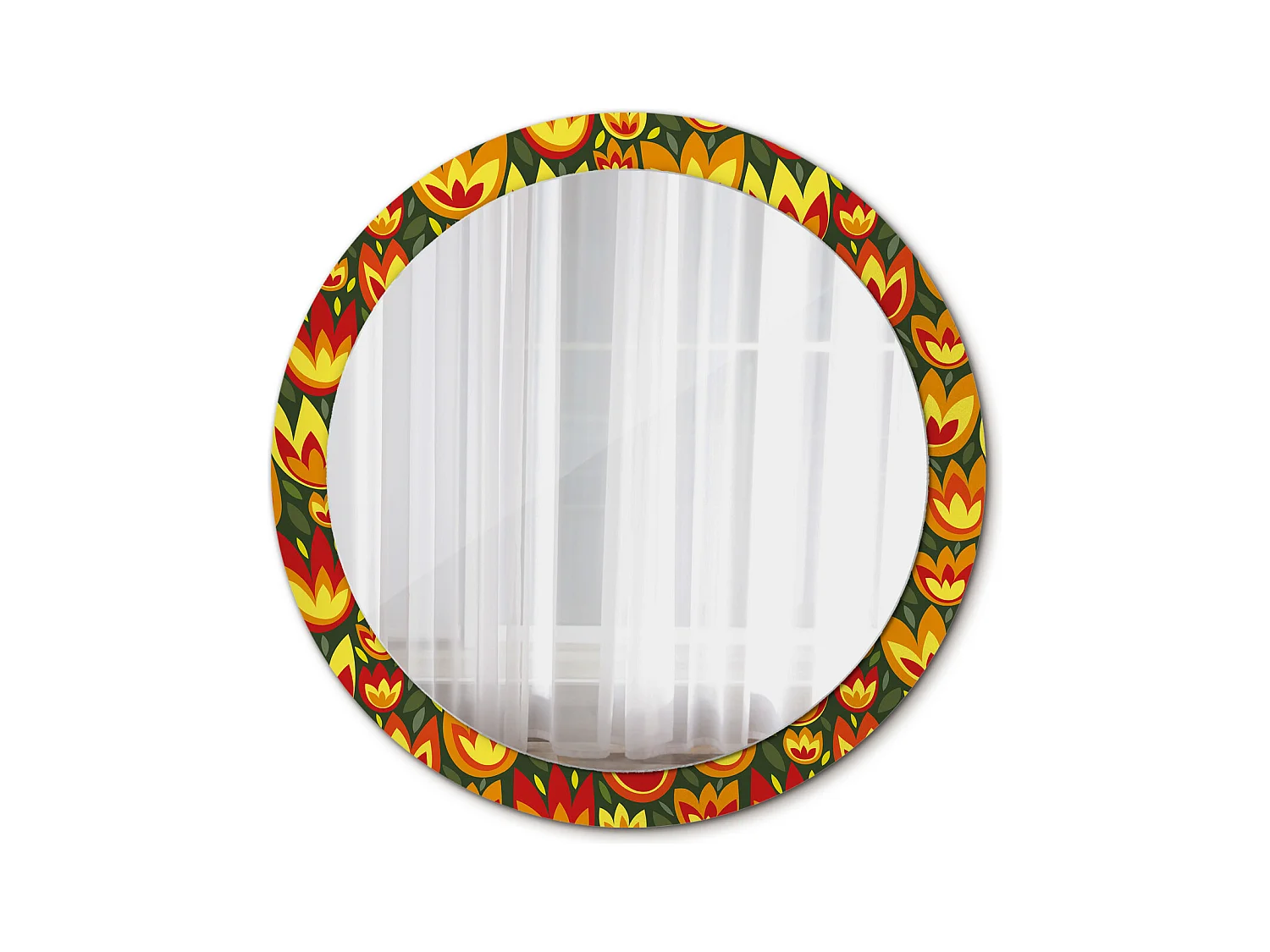 Ronde decoratieve spiegel - retro tulpen - 90 cm