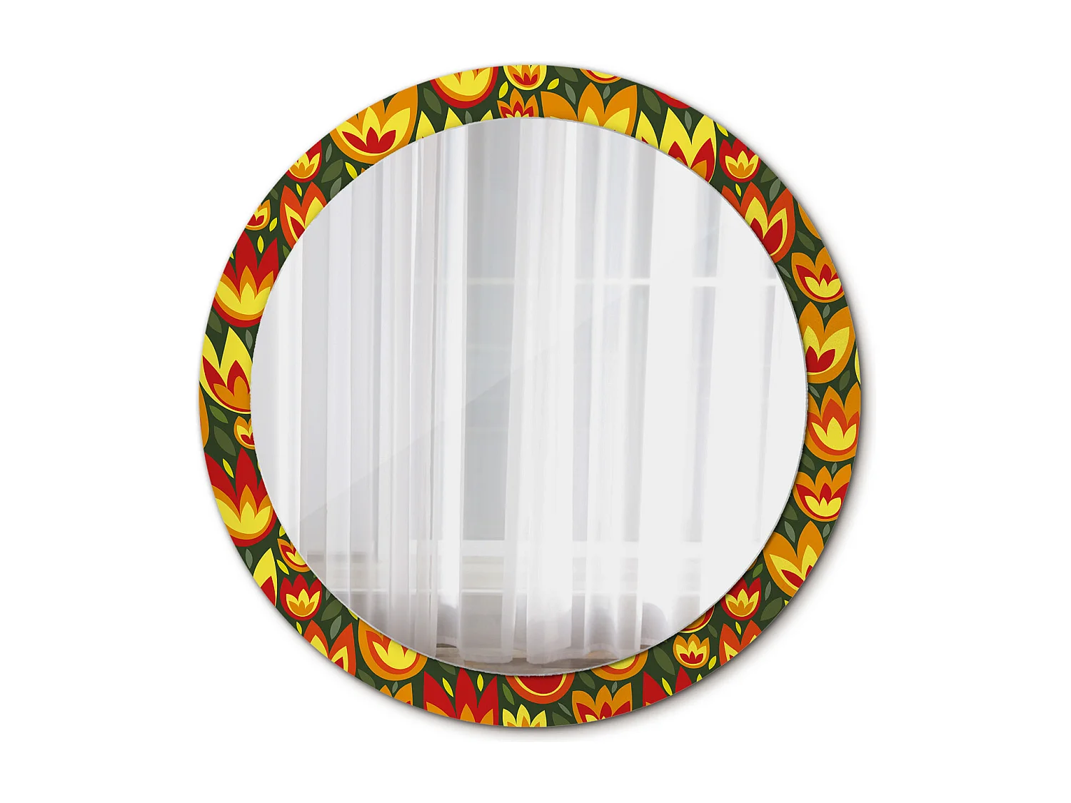 Ronde decoratieve spiegel - retro tulpen - 90 cm