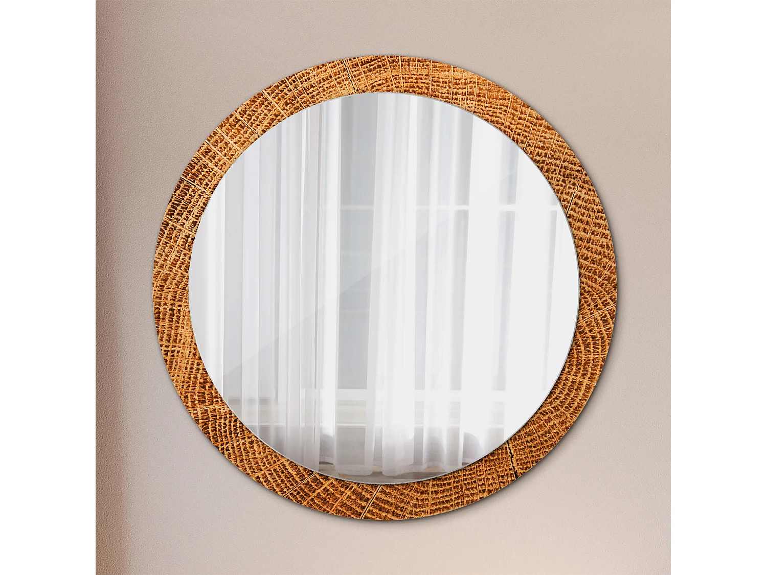 Ronde decoratieve spiegel - eikenhout - 90 cm