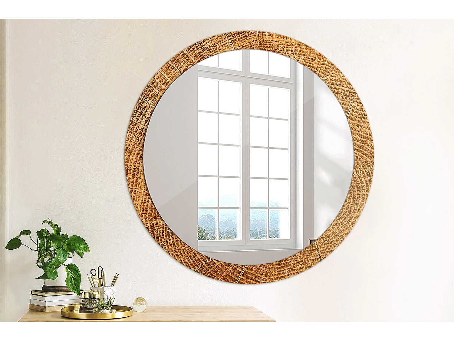 Ronde decoratieve spiegel - eikenhout - 90 cm