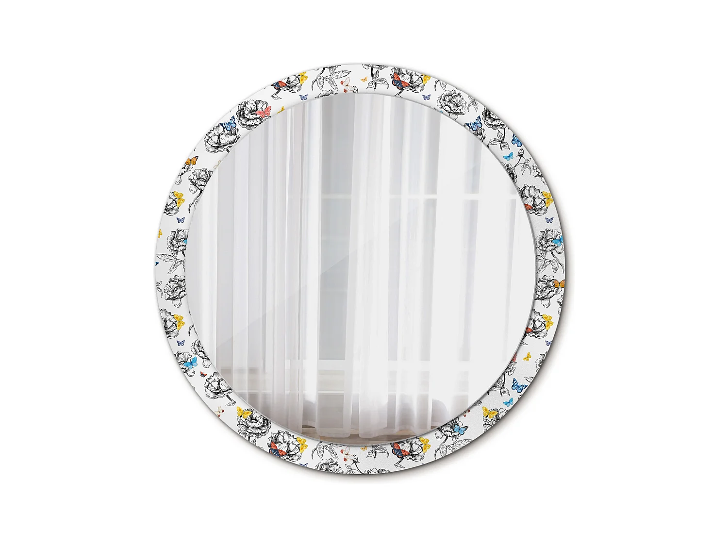 Decoratieve ronde spiegel - Kleurrijke vlinders - 100 cm