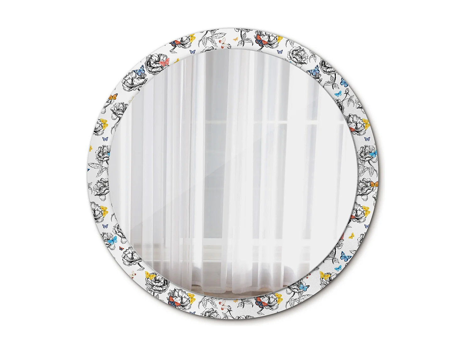 Specchio rotondo decorativo - Farfalle colorate - 100 cm
