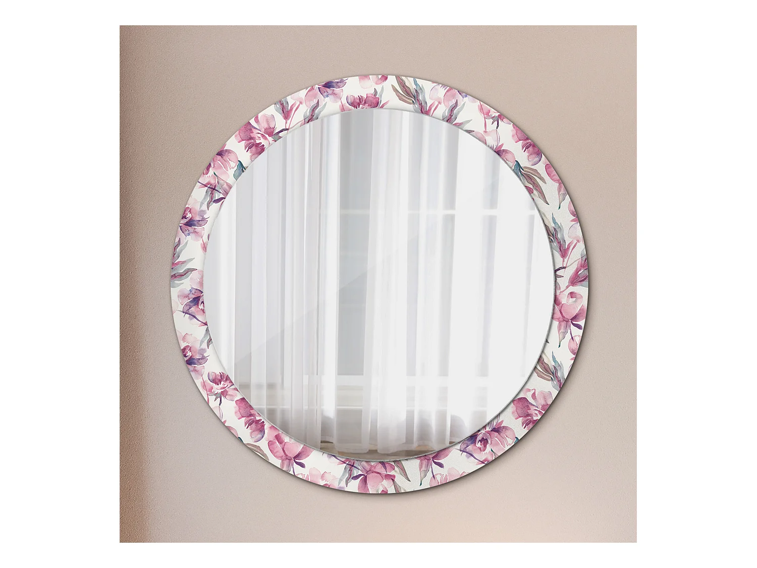Specchio rotondo decorativo - Fiori di peonia - 90 cm