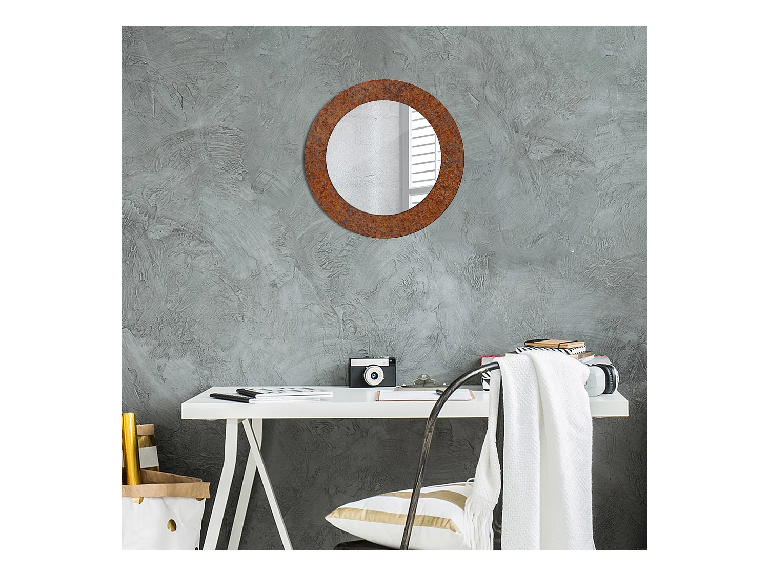 Runder dekorativer Spiegel – Rostiges Metall – 50 cm