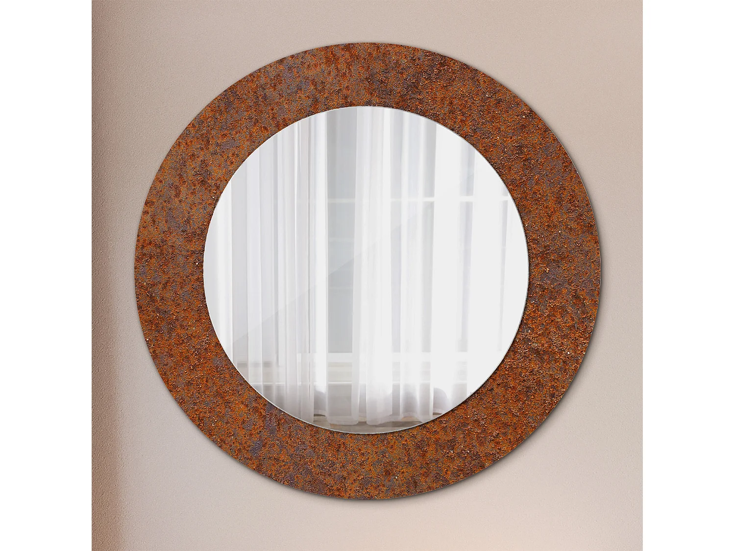 Miroir rond décoratif - Métal rouillé - 50 cm