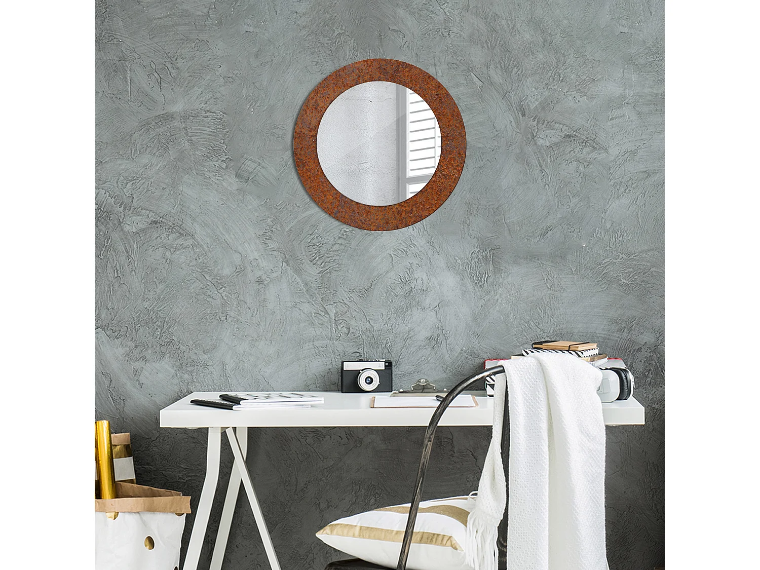 Miroir rond décoratif - Métal rouillé - 50 cm