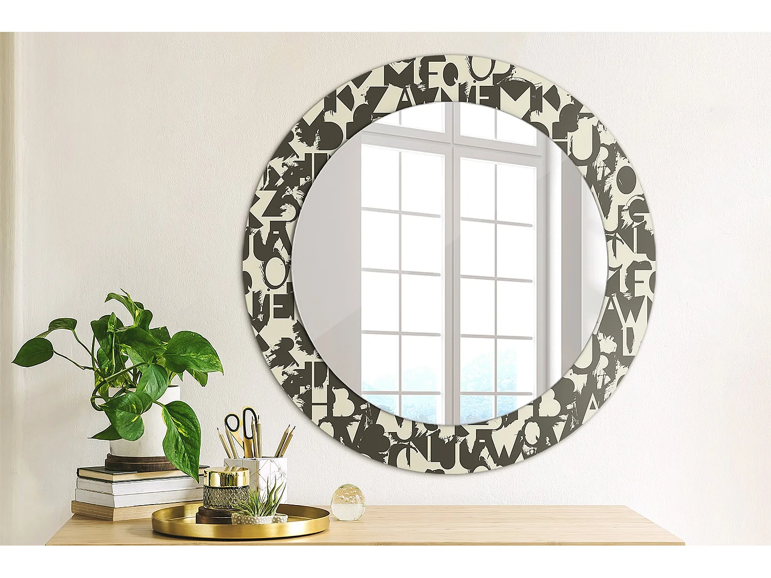 Miroir rond décoratif - Lettres - 70 cm
