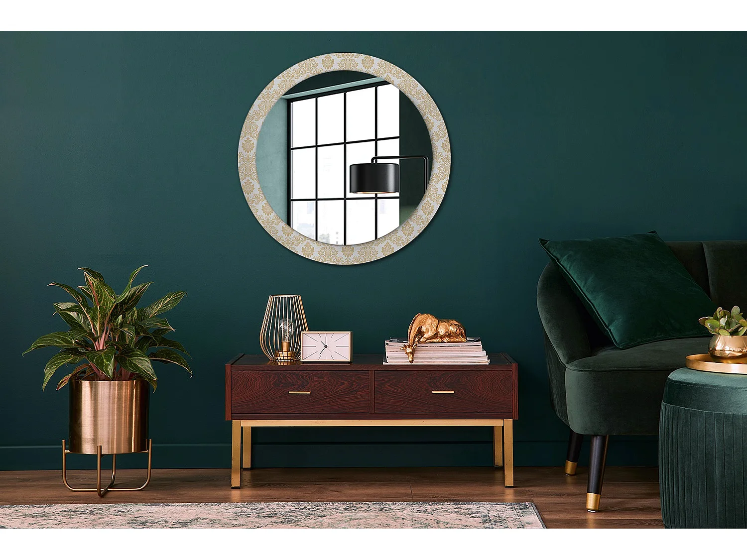 Miroir rond décoratif - Motif baroque - 80 cm