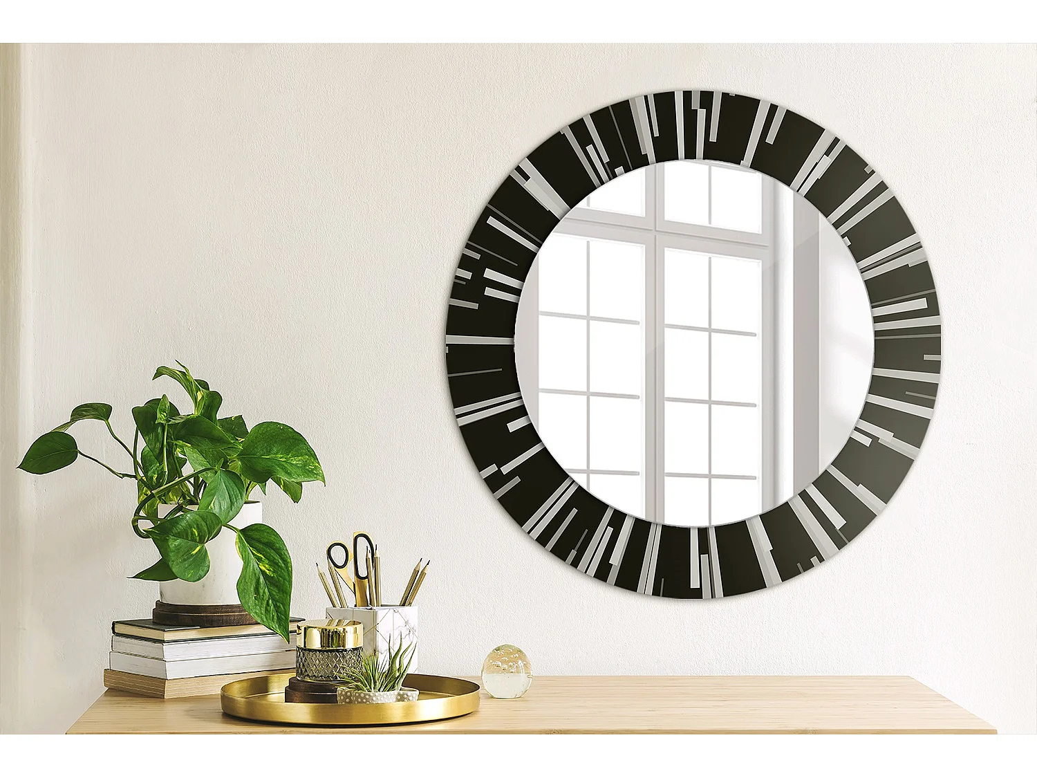 Miroir rond décoratif - Composition rayonnante - 50 cm