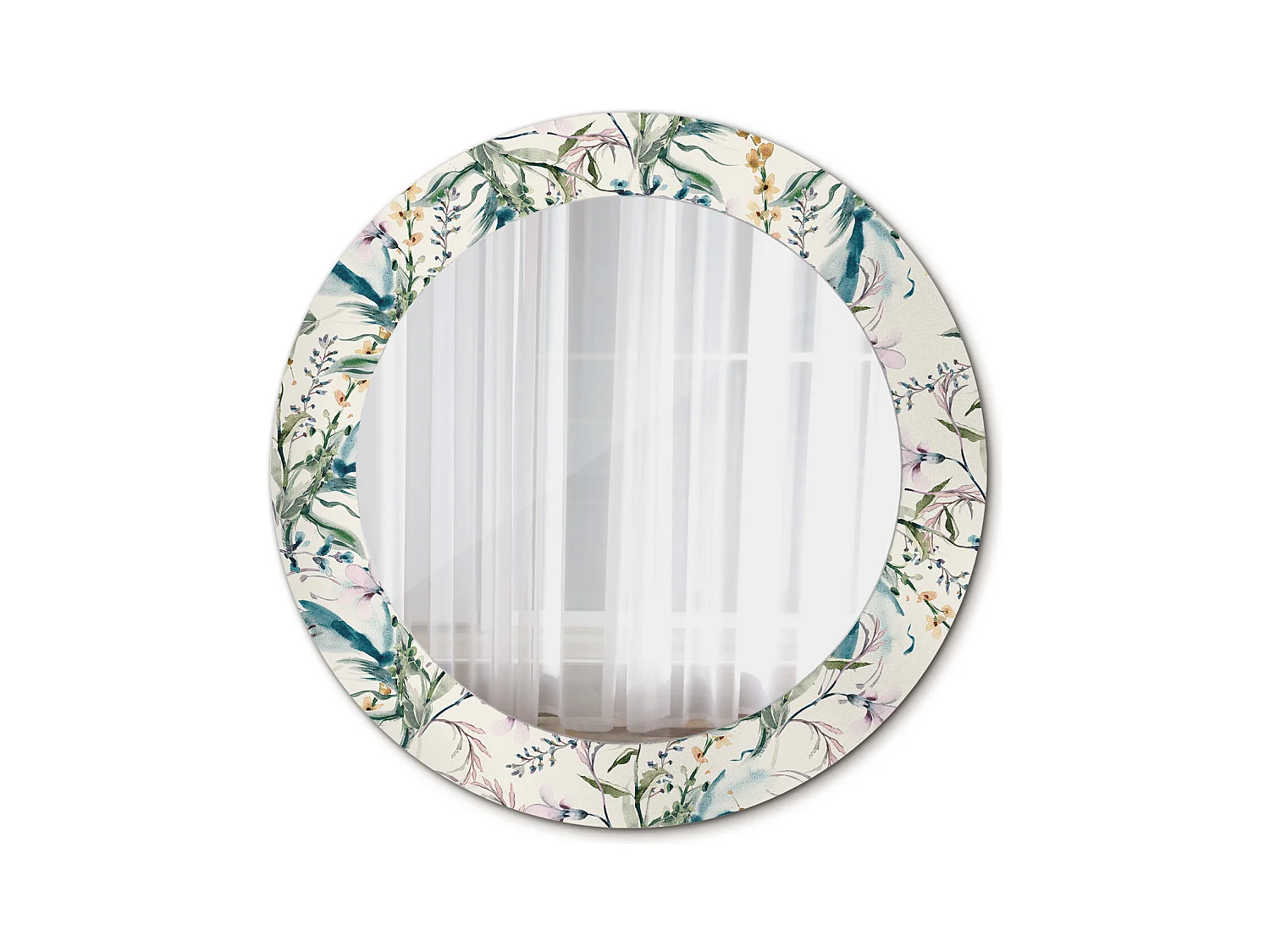 Miroir rond décoratif - Fleurs aquarelles - 70 cm