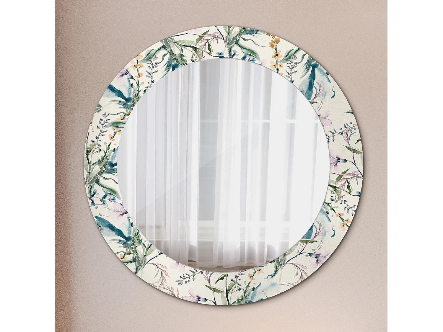 Dekorativer runder Spiegel - Aquarellblumen - 60 cm