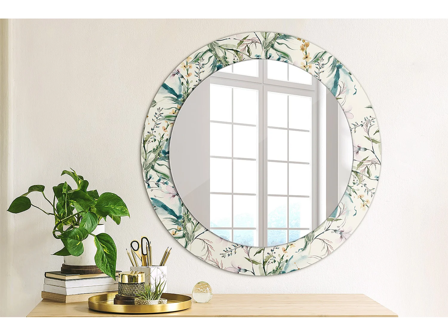 Dekorativer runder Spiegel - Aquarellblumen - 60 cm