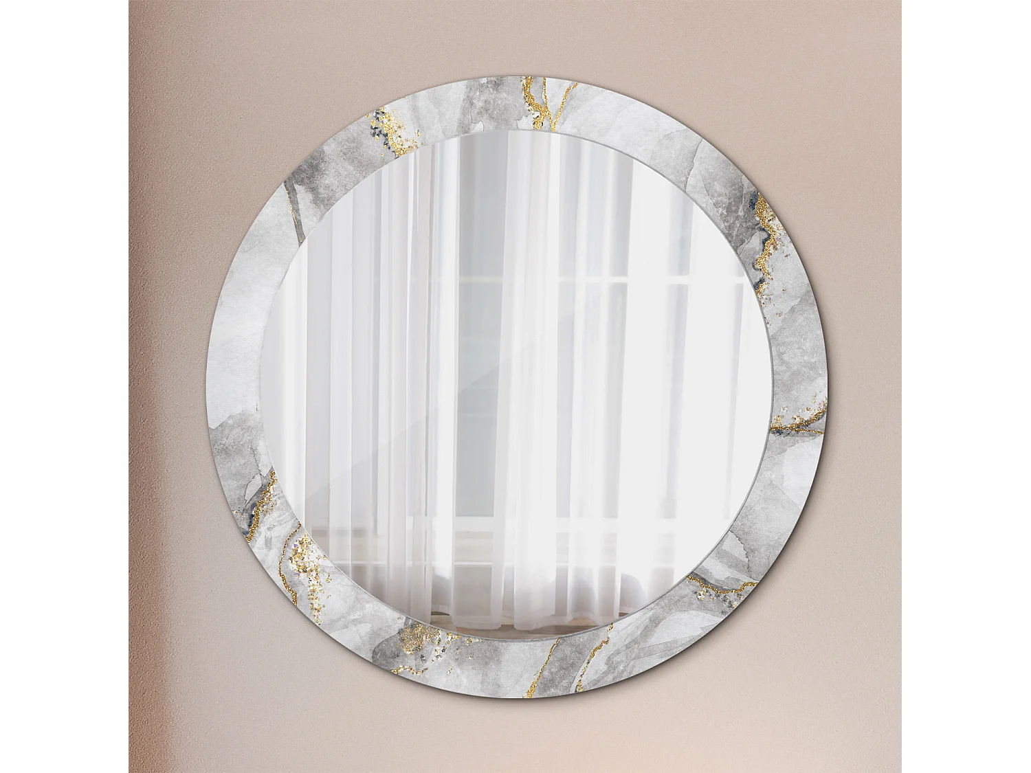 Ronde decoratieve spiegel - marmermotief - 80 cm