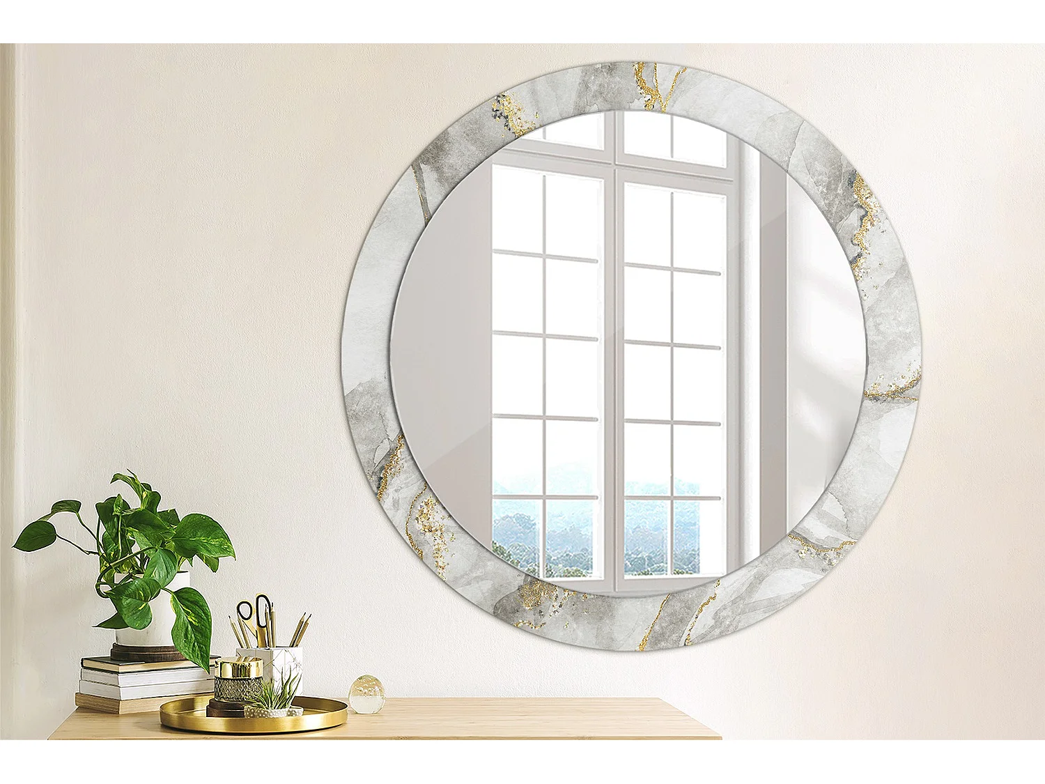 Ronde decoratieve spiegel - marmermotief - 80 cm
