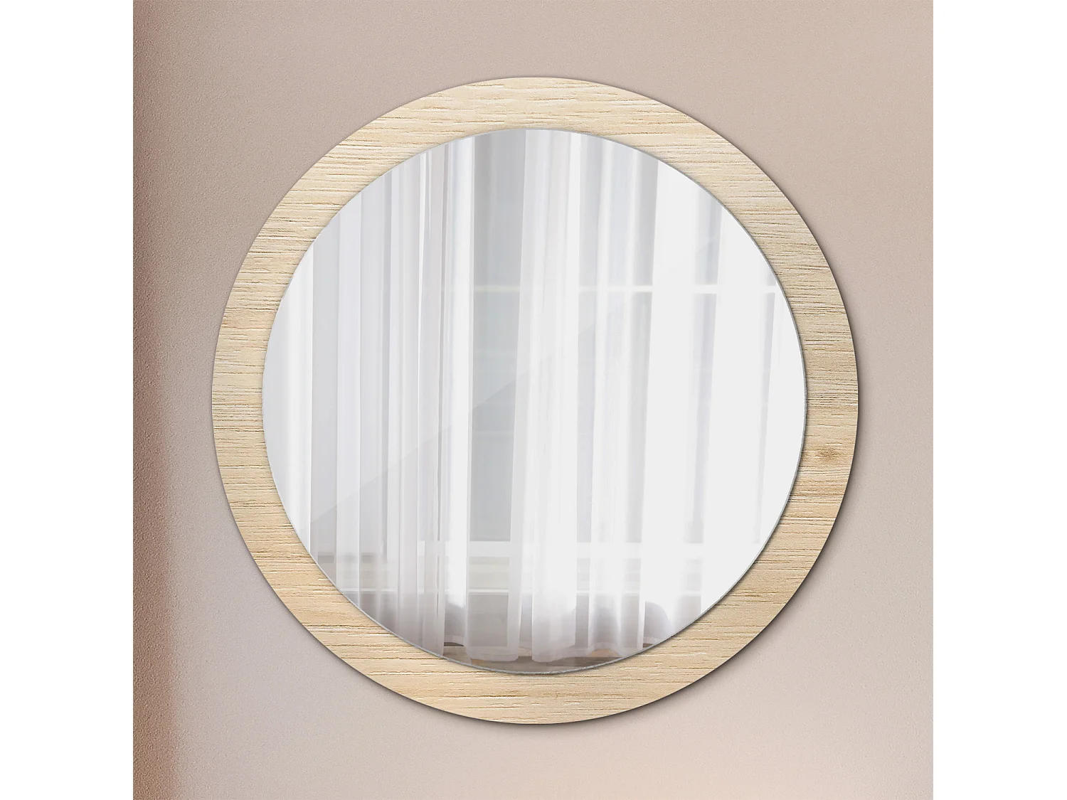 Ronde decoratieve spiegel - Licht hout - 90 cm