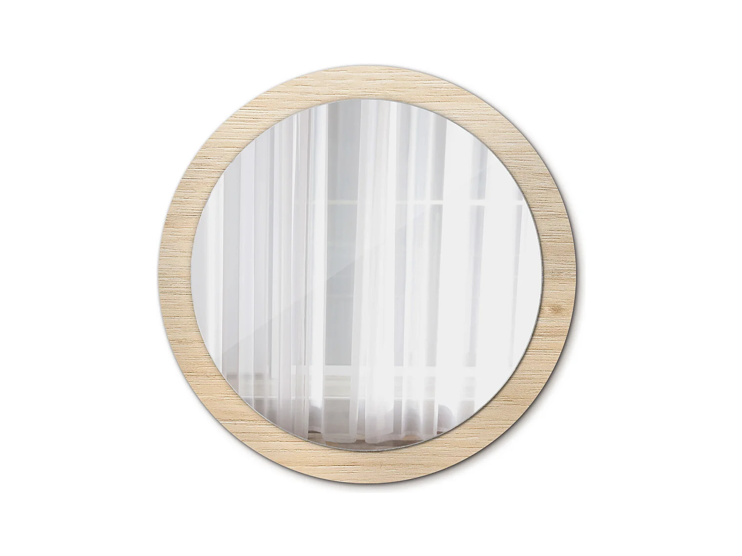 Miroir rond décoratif - Bois clair - 90 cm