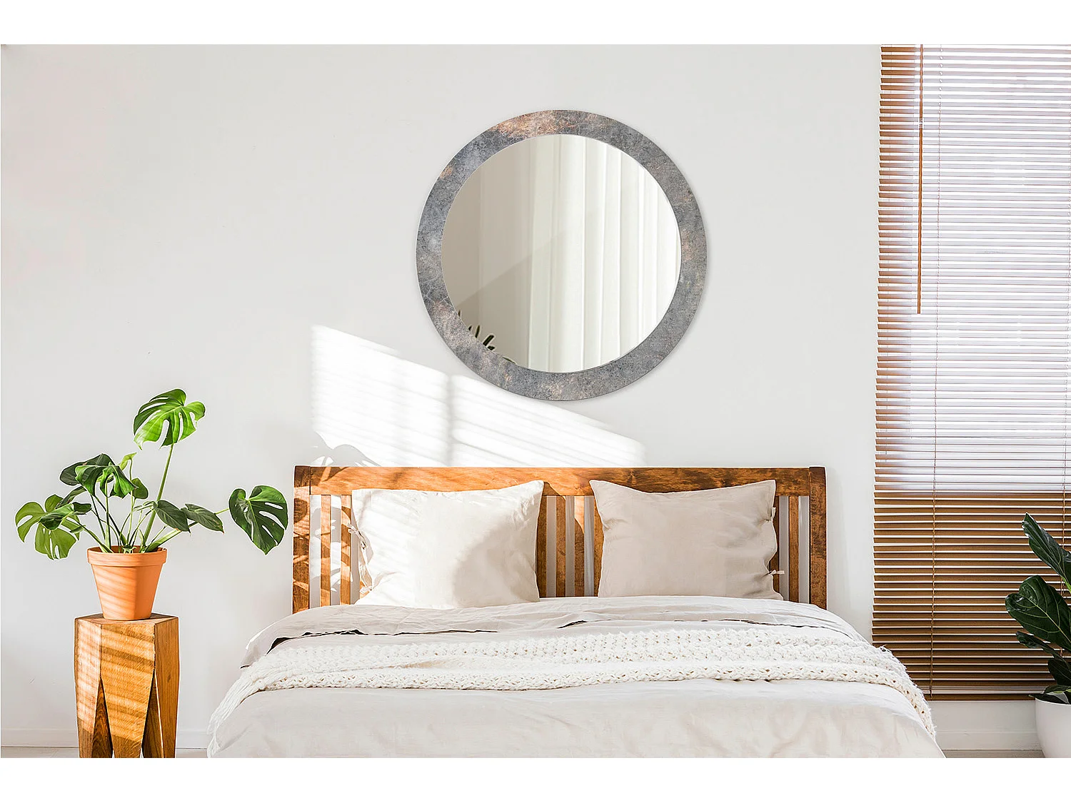 Miroir rond décoratif - Béton vintage - 80 cm