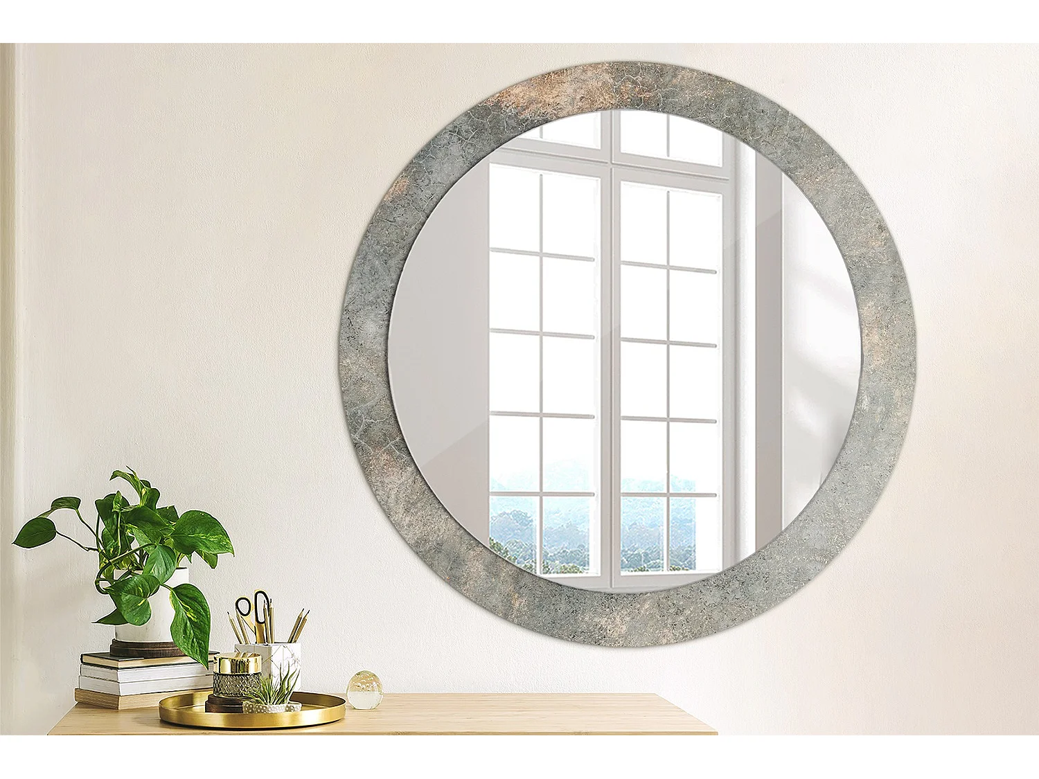 Miroir rond décoratif - Béton vintage - 80 cm