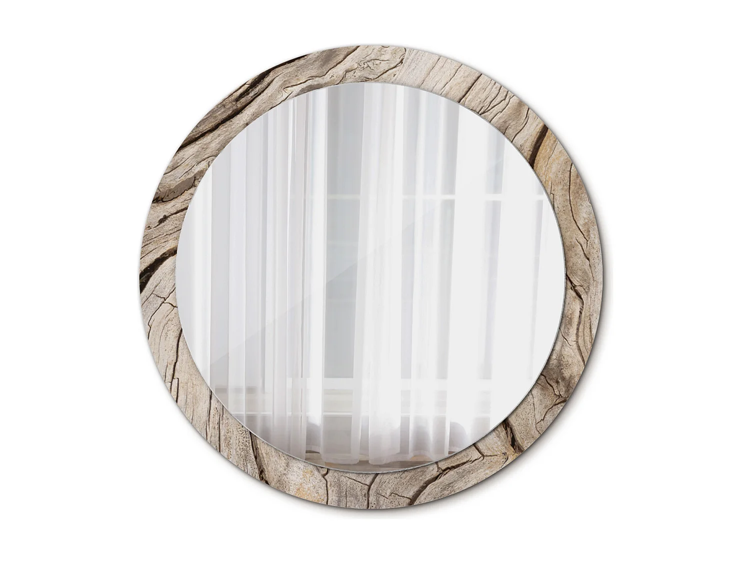 Espejo decorativo redondo - Madera agrietada - 90 cm