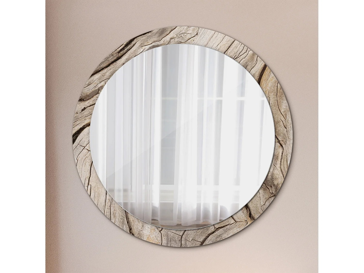 Espejo decorativo redondo - Madera agrietada - 90 cm